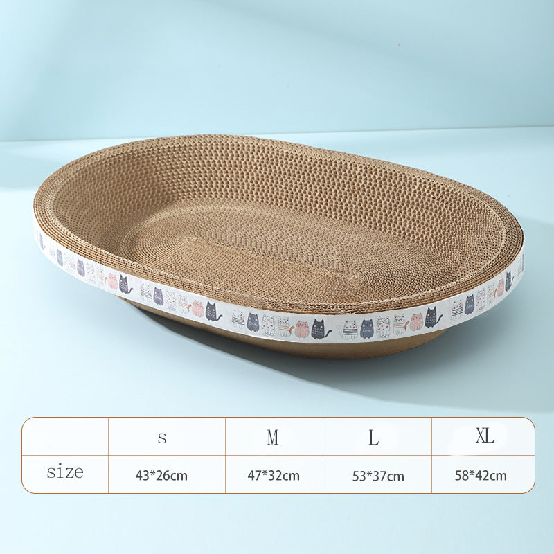 KFX-9800125 Oval Cat Scratch Bed and Scratching Pad - 2-in-1 Cardboard Lounger for Indoor Cats and Kittens