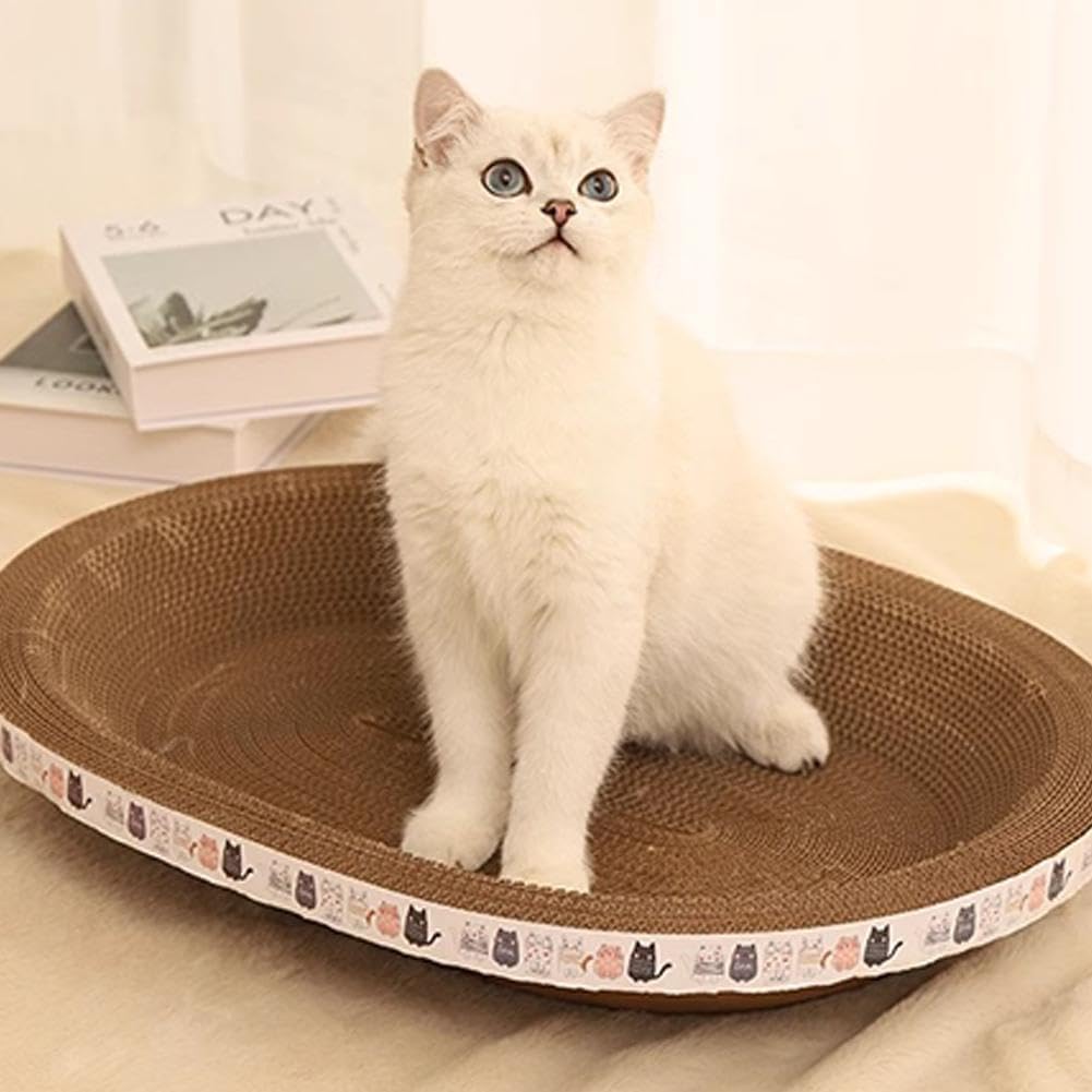 KFX-9800125 Oval Cat Scratch Bed and Scratching Pad - 2-in-1 Cardboard Lounger for Indoor Cats and Kittens