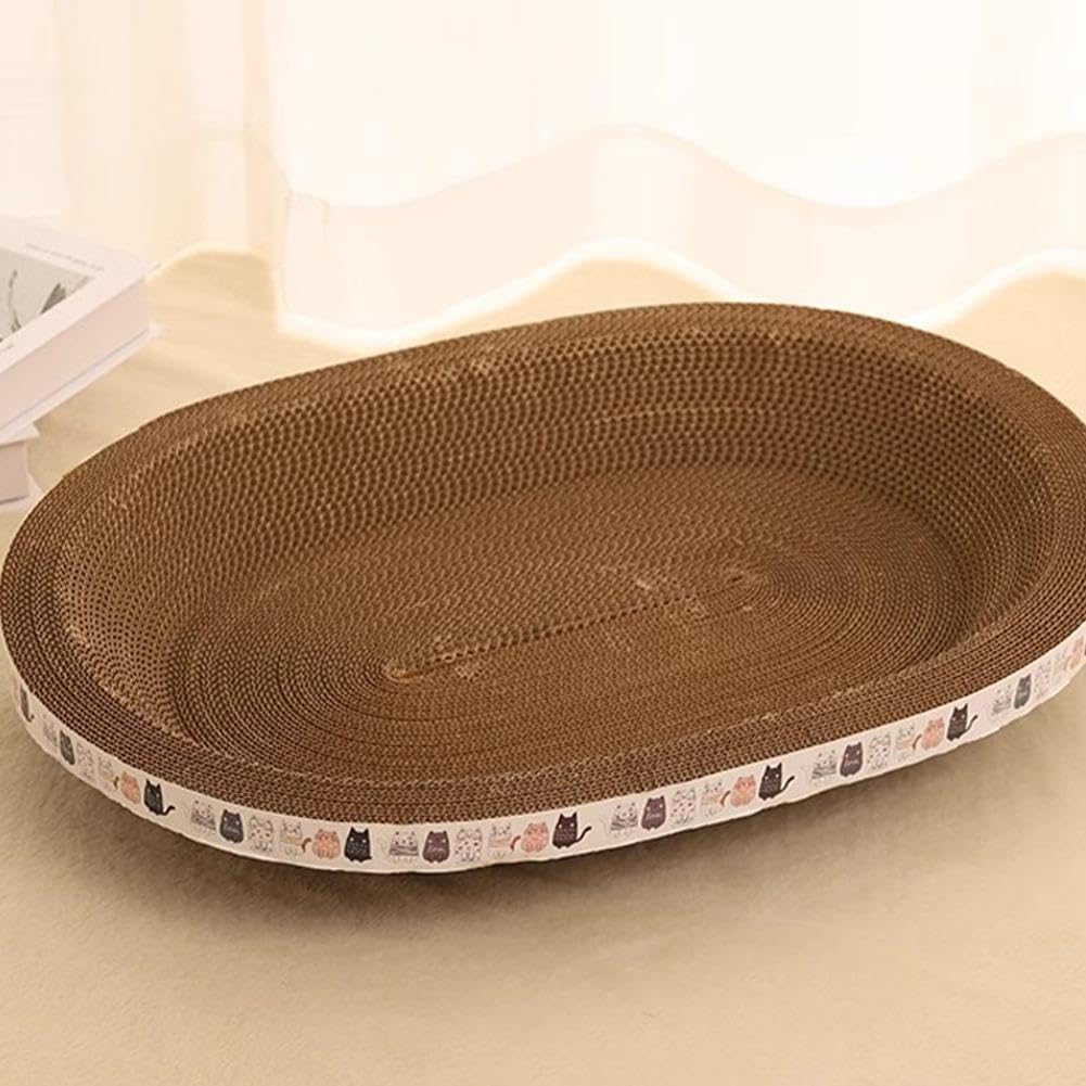 KFX-9800125 Oval Cat Scratch Bed and Scratching Pad - 2-in-1 Cardboard Lounger for Indoor Cats and Kittens