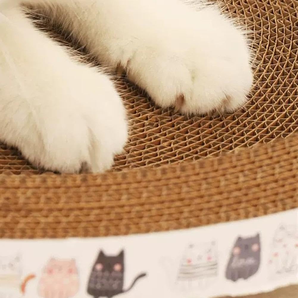 KFX-9800125 Oval Cat Scratch Bed and Scratching Pad - 2-in-1 Cardboard Lounger for Indoor Cats and Kittens