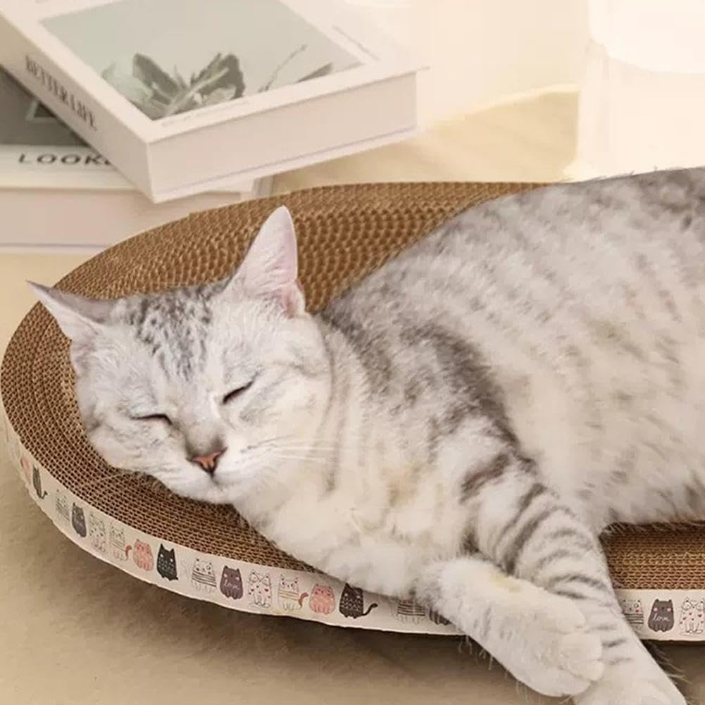 KFX-9800125 Oval Cat Scratch Bed and Scratching Pad - 2-in-1 Cardboard Lounger for Indoor Cats and Kittens