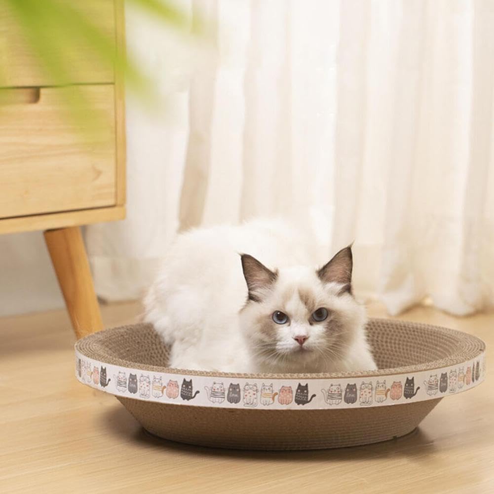 KFX-9800125 Oval Cat Scratch Bed and Scratching Pad - 2-in-1 Cardboard Lounger for Indoor Cats and Kittens