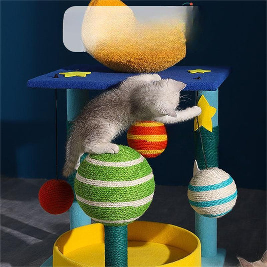 KFX-9801917 Starry Cat Climbing Frame with Toy - Soft Teddy Velvet & Sisal Material