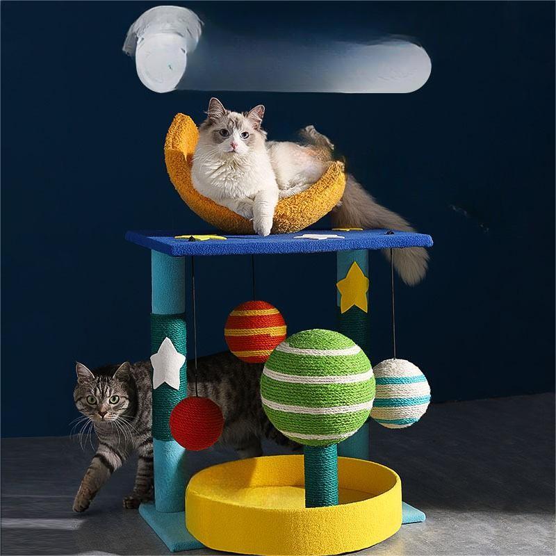 KFX-9801917 Starry Cat Climbing Frame with Toy - Soft Teddy Velvet & Sisal Material