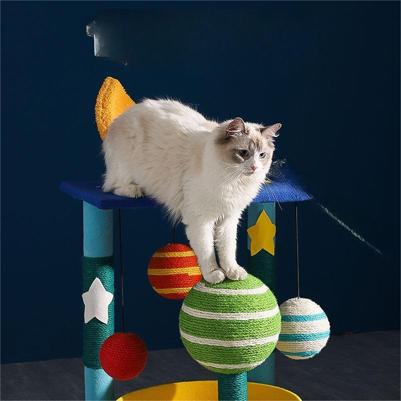 KFX-9801917 Starry Cat Climbing Frame with Toy - Soft Teddy Velvet & Sisal Material