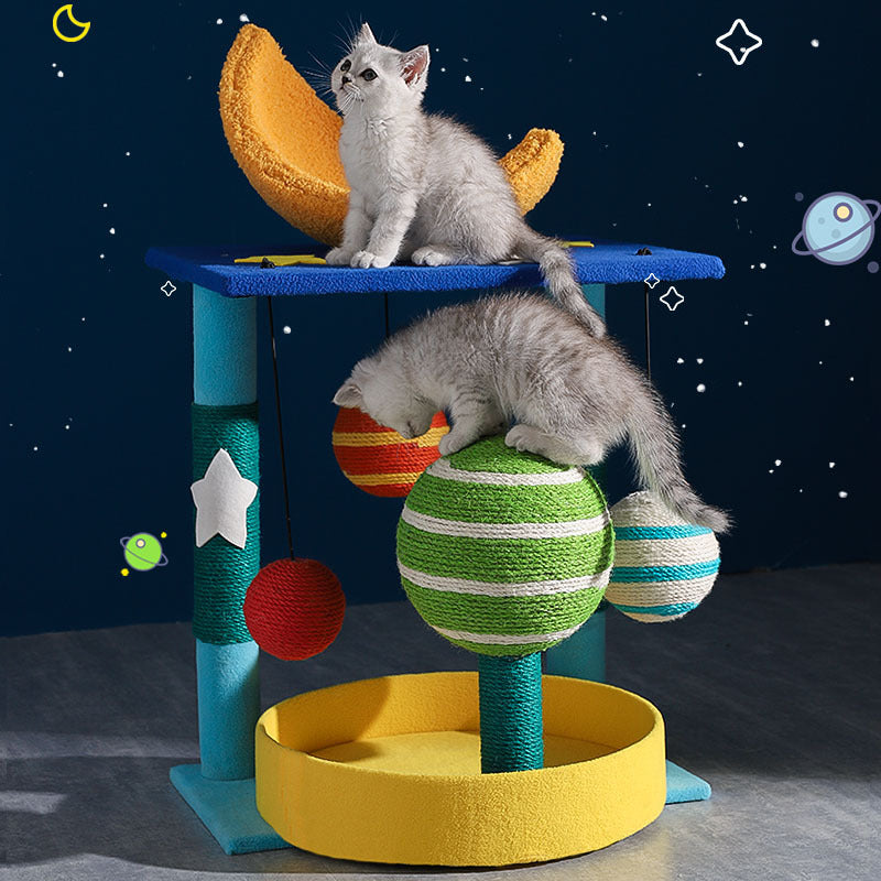 KFX-9801917 Starry Cat Climbing Frame with Toy - Soft Teddy Velvet & Sisal Material
