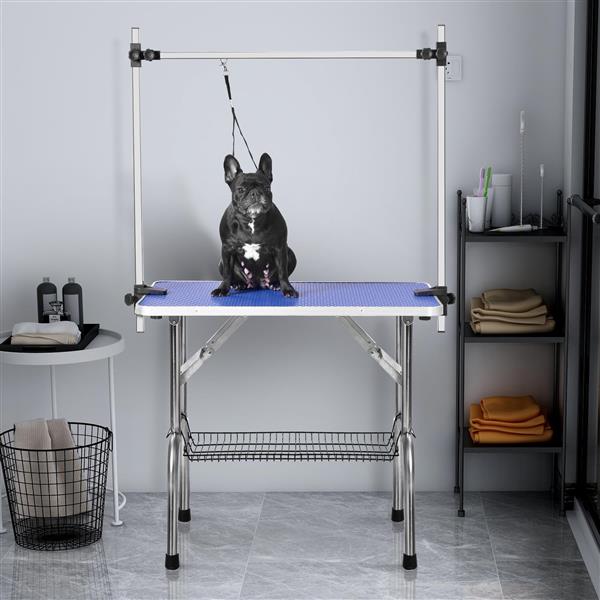 KFX-9804093 46 Inch Folding Pet Grooming Table with Adjustable Arm and Safety Features