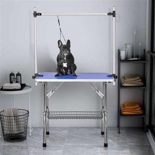 KFX-9804093 46 Inch Folding Pet Grooming Table with Adjustable Arm and Safety Features