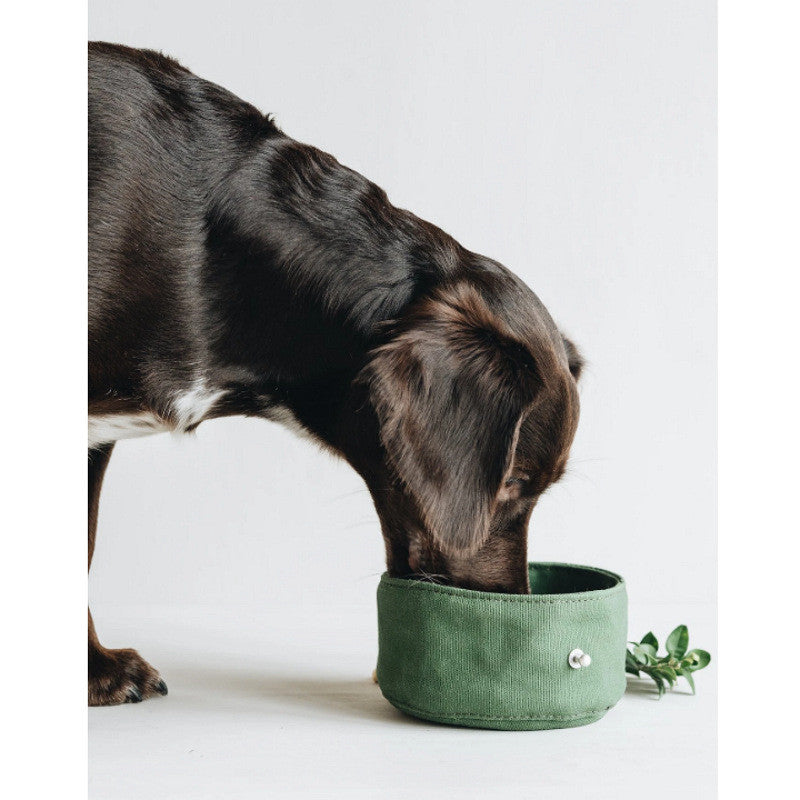 KFX-9804605 Portable Canvas Dog Bowl for Feeding and Hydration - Compact Travel Pet Dish with Ration Bag, 15cm Diameter