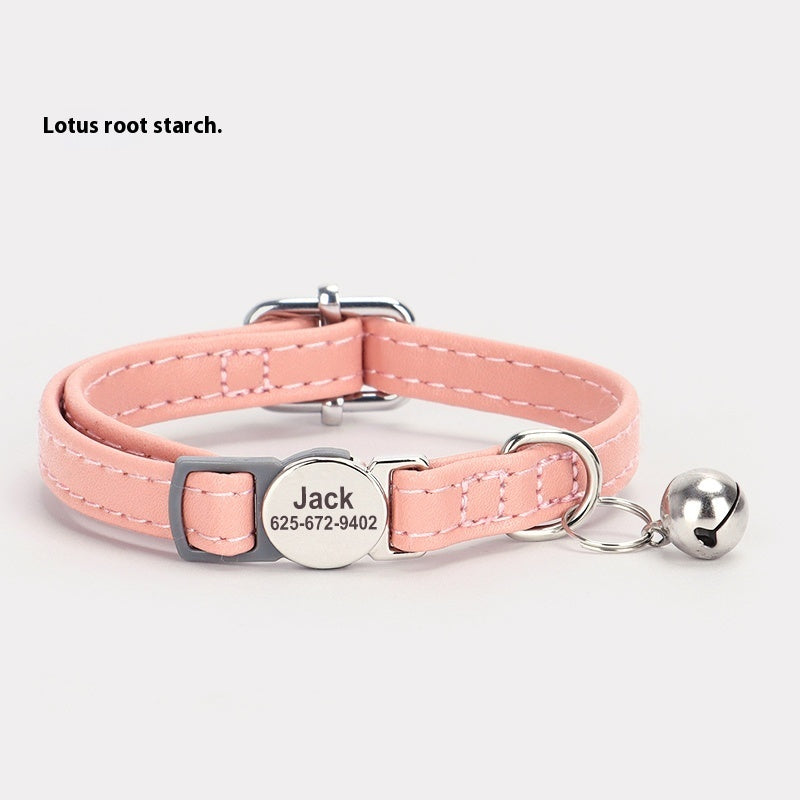 KFX-9806397 Cat Safety Engraved Leather Collar with Anti-Suffocation Design - Multiple Colors Available