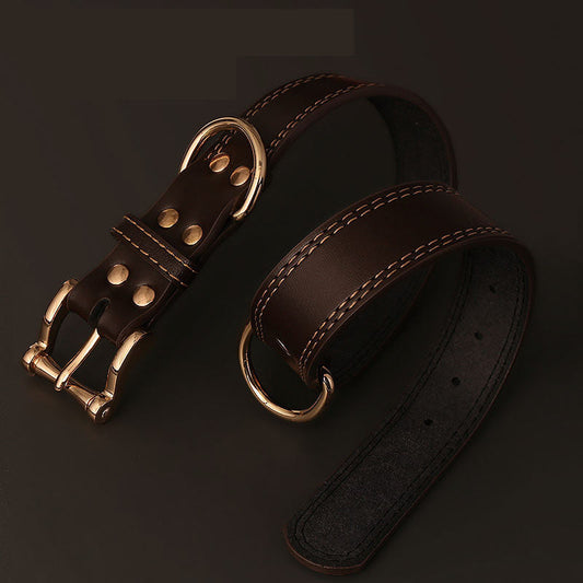KFX-9808189 Two-Layer Microfiber Leather Dog Collar with Traction Rope - Multi-Purpose, Available in Brown and Red, Sizes XS to L