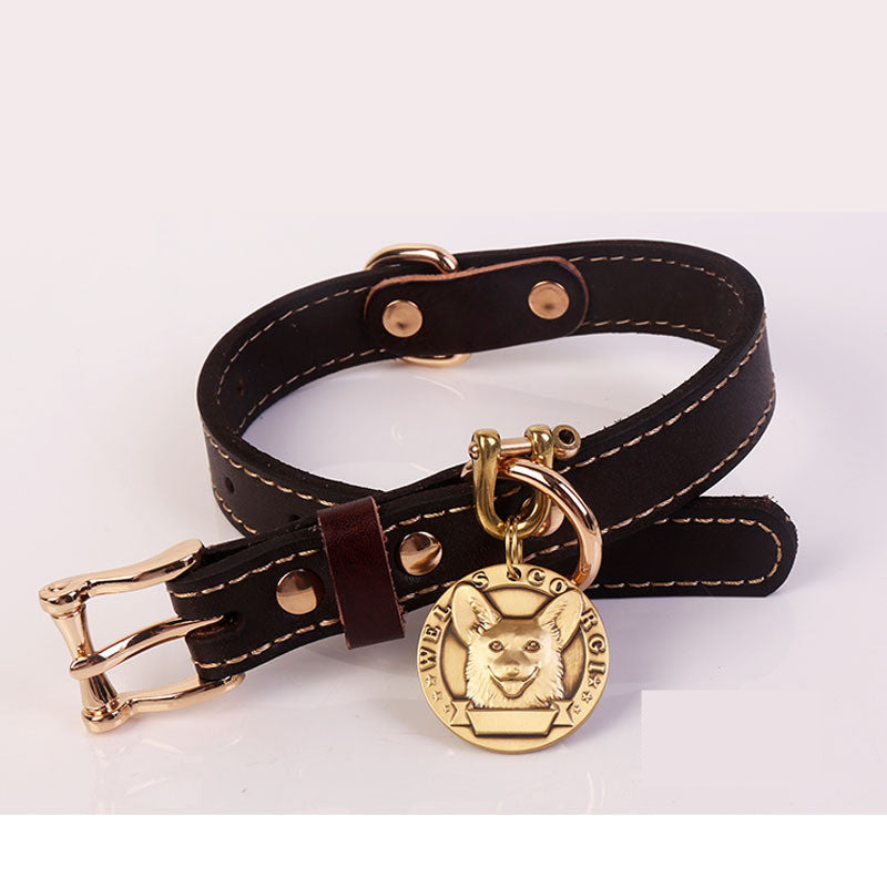 KFX-9808189 Two-Layer Microfiber Leather Dog Collar with Traction Rope - Multi-Purpose, Available in Brown and Red, Sizes XS to L