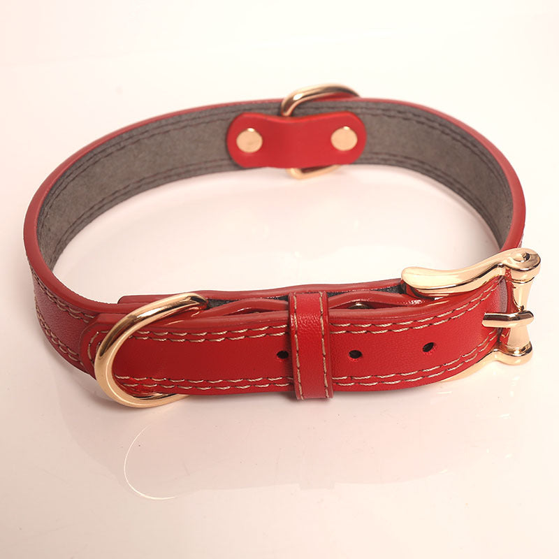 KFX-9808189 Two-Layer Microfiber Leather Dog Collar with Traction Rope - Multi-Purpose, Available in Brown and Red, Sizes XS to L