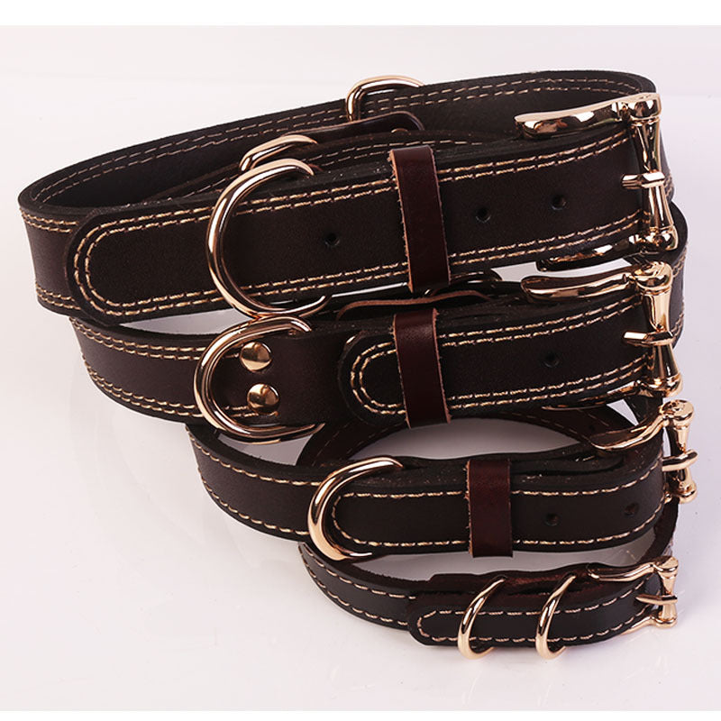 KFX-9808189 Two-Layer Microfiber Leather Dog Collar with Traction Rope - Multi-Purpose, Available in Brown and Red, Sizes XS to L