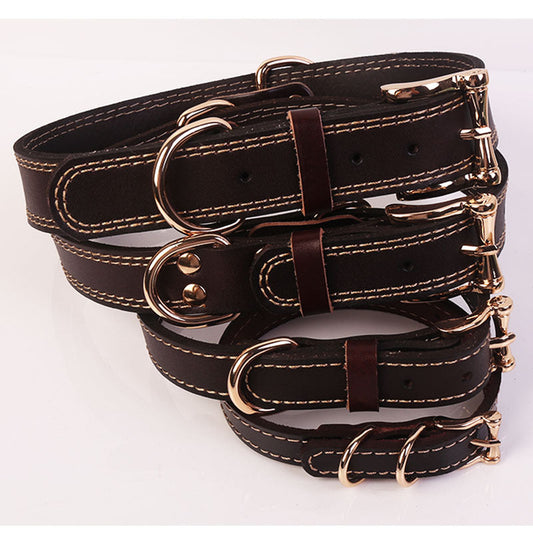 KFX-9808189 Two-Layer Microfiber Leather Dog Collar with Traction Rope - Multi-Purpose, Available in Brown and Red, Sizes XS to L