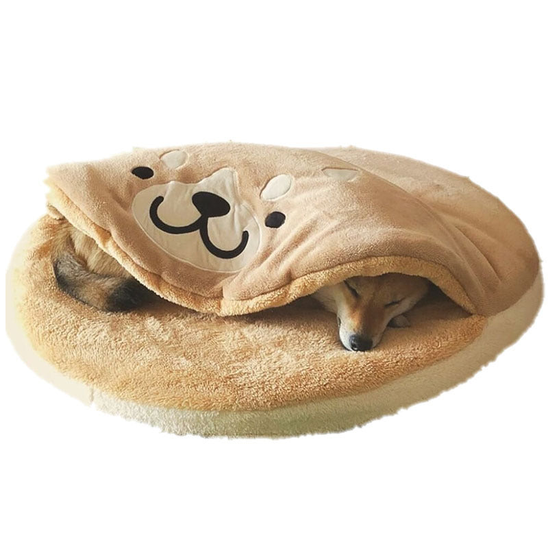 KFX-9808445 Creative Round Short Plush Dog and Cat Mat - Cozy Copper Firewood Design, 85*8cm