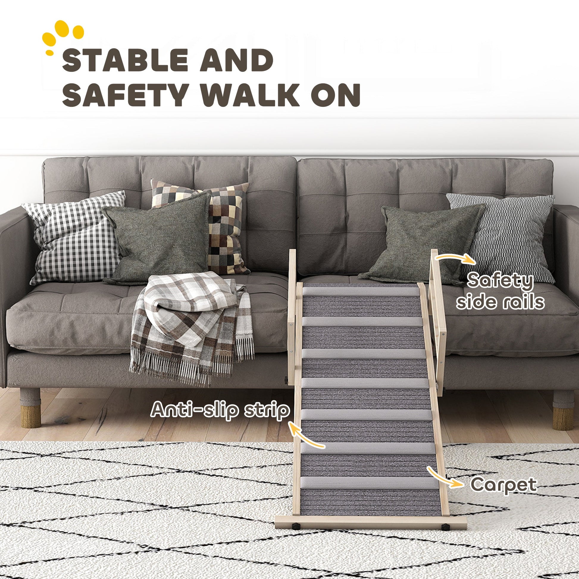 KFX-9809853 Foldable Dog Ramp with Adjustable Heights, Carpeted Surface, and Safety Guardrails for Easy Access