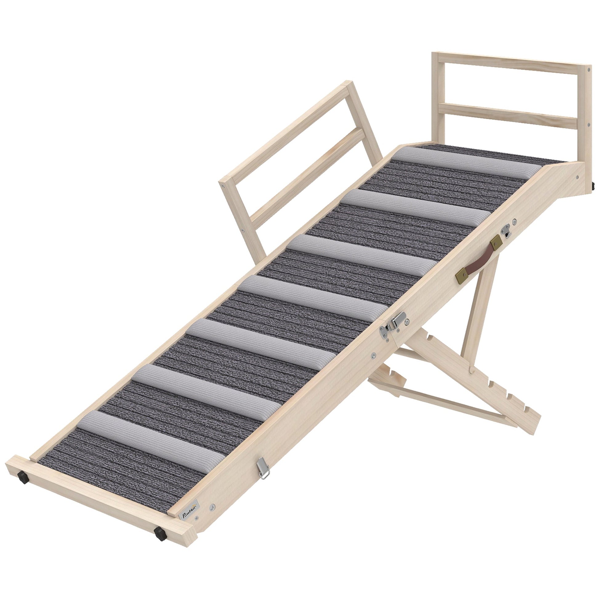 KFX-9809853 Foldable Dog Ramp with Adjustable Heights, Carpeted Surface, and Safety Guardrails for Easy Access