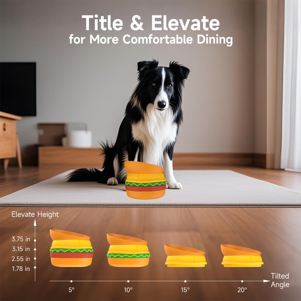 KFX-9810365 Multi-Layer Hamburger Design Pet Bowl Set for Cats and Dogs, 5-in-1 Combination