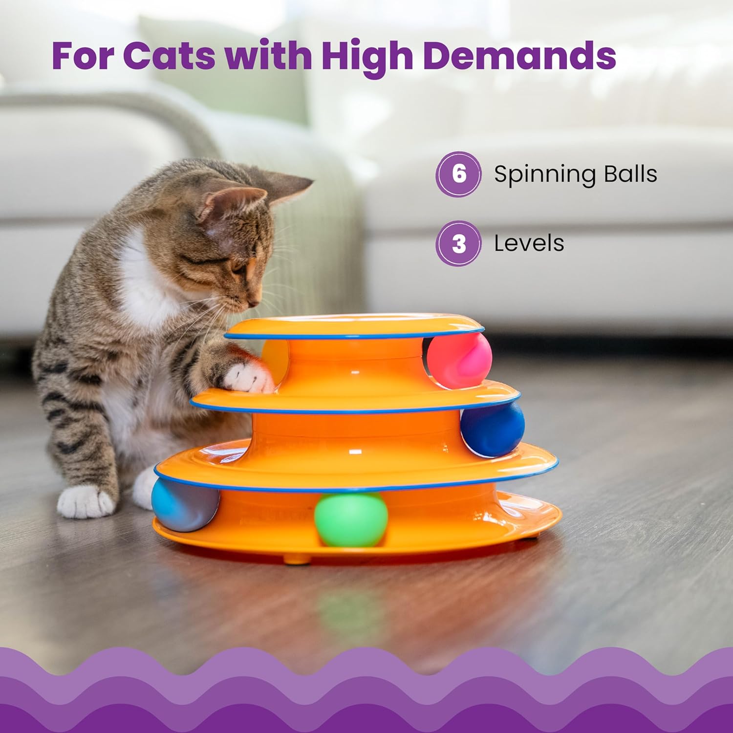 KFX-9811645 Interactive 3-Tier Cat Track Toy with Spinning Balls for Active Play and Mental Stimulation