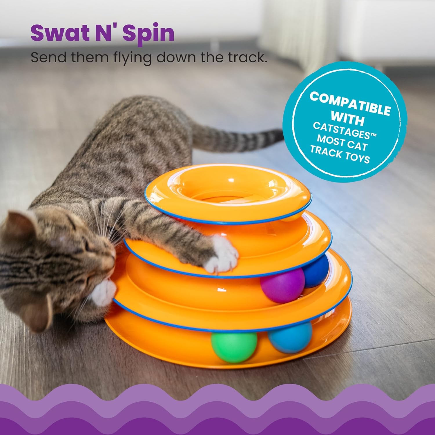 KFX-9811645 Interactive 3-Tier Cat Track Toy with Spinning Balls for Active Play and Mental Stimulation