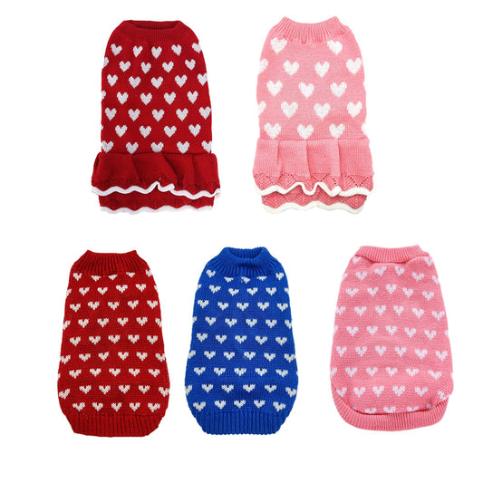 KFX-9812157 Warm Red Dog Sweater Skirt for Autumn and Winter, Acrylic Material, Multiple Sizes Available