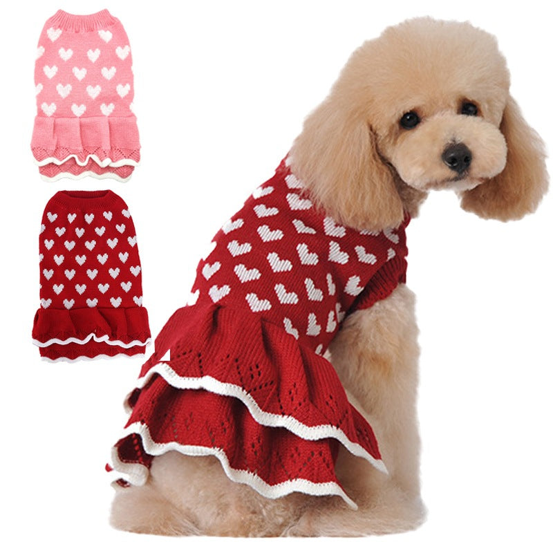 KFX-9812157 Warm Red Dog Sweater Skirt for Autumn and Winter, Acrylic Material, Multiple Sizes Available