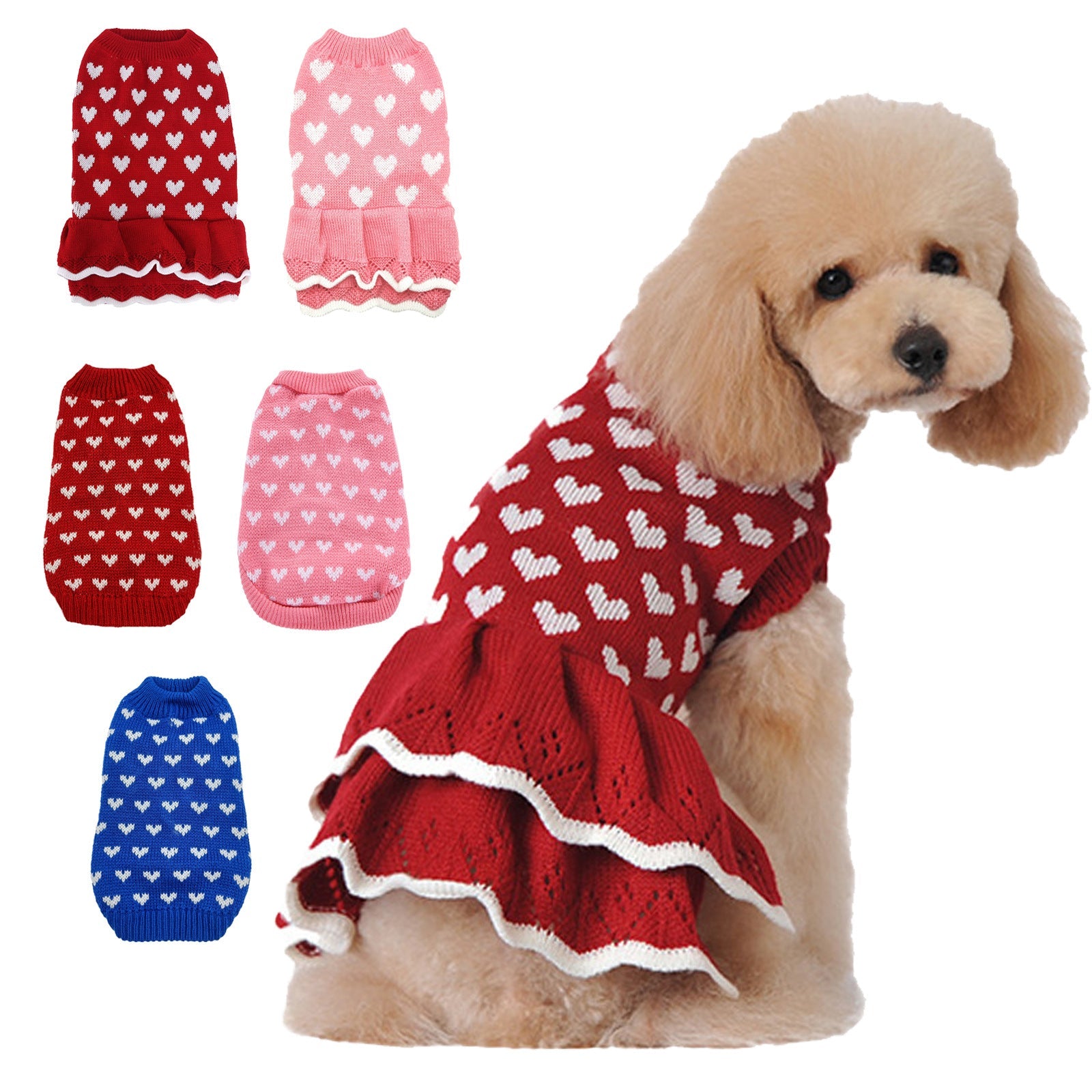 KFX-9812157 Warm Red Dog Sweater Skirt for Autumn and Winter, Acrylic Material, Multiple Sizes Available