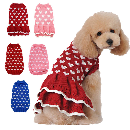 KFX-9812157 Warm Red Dog Sweater Skirt for Autumn and Winter, Acrylic Material, Multiple Sizes Available