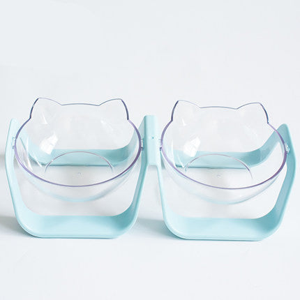 KFX-9814333 Adjustable 15° Double Bowl for Cats – Eco-Friendly Design in Pure White and Macaron Blue