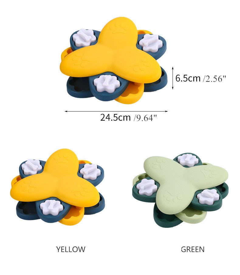 KFX-9814973 Spinning Dog Slow Food Toy - Engaging Feeding Carousel for Chew and Play, 600g, Yellow & Green