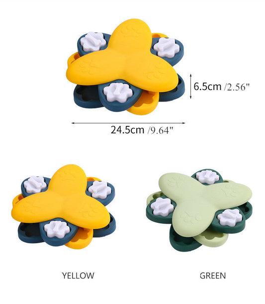 KFX-9814973 Spinning Dog Slow Food Toy - Engaging Feeding Carousel for Chew and Play, 600g, Yellow & Green