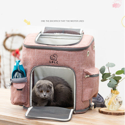 KFX-9816381 Transparent Portable Cat Backpack with Ventilated Mesh Windows and Adjustable Straps for Easy Travel