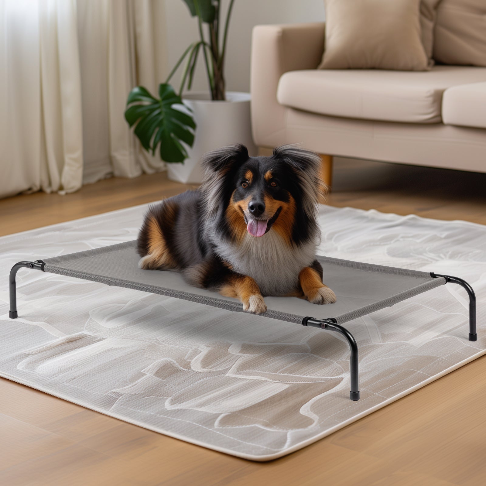 KFX-9818557 Elevated Dog Bed with Durable Textilene Mesh, Indoor and Outdoor Pet Bed, 43" x 26" x 8", Gray