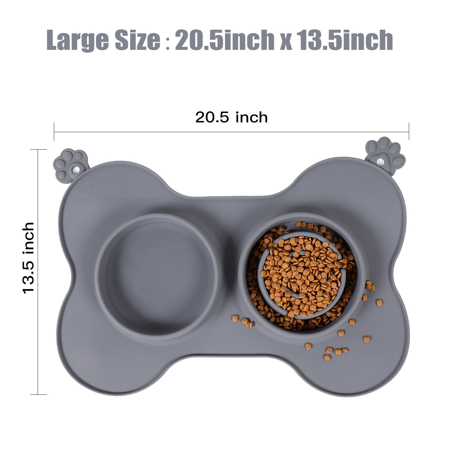 KFX-9821757 Silicone Double Dog Bowl with Non-Slip Placemaking Mat, 52x35cm