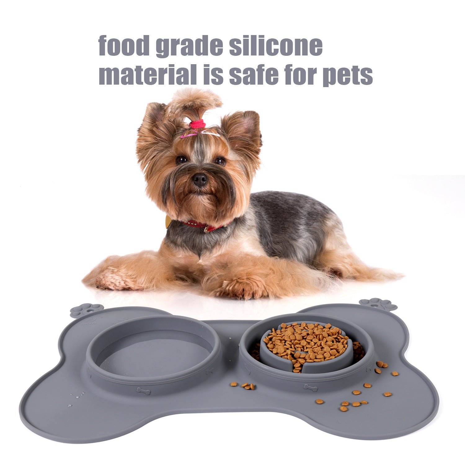 KFX-9821757 Silicone Double Dog Bowl with Non-Slip Placemaking Mat, 52x35cm