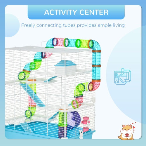 KFX-9823549 Extra Large 23 Inch Hamster Cage with Tube, Tunnel, and Portable Carrying Handle, Multi-Tier Design with Exercise Wheel and Water Bottle