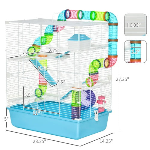 KFX-9823549 Extra Large 23 Inch Hamster Cage with Tube, Tunnel, and Portable Carrying Handle, Multi-Tier Design with Exercise Wheel and Water Bottle
