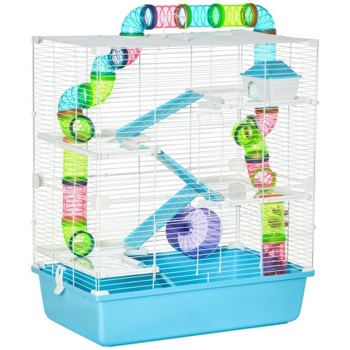 KFX-9823549 Extra Large 23 Inch Hamster Cage with Tube, Tunnel, and Portable Carrying Handle, Multi-Tier Design with Exercise Wheel and Water Bottle