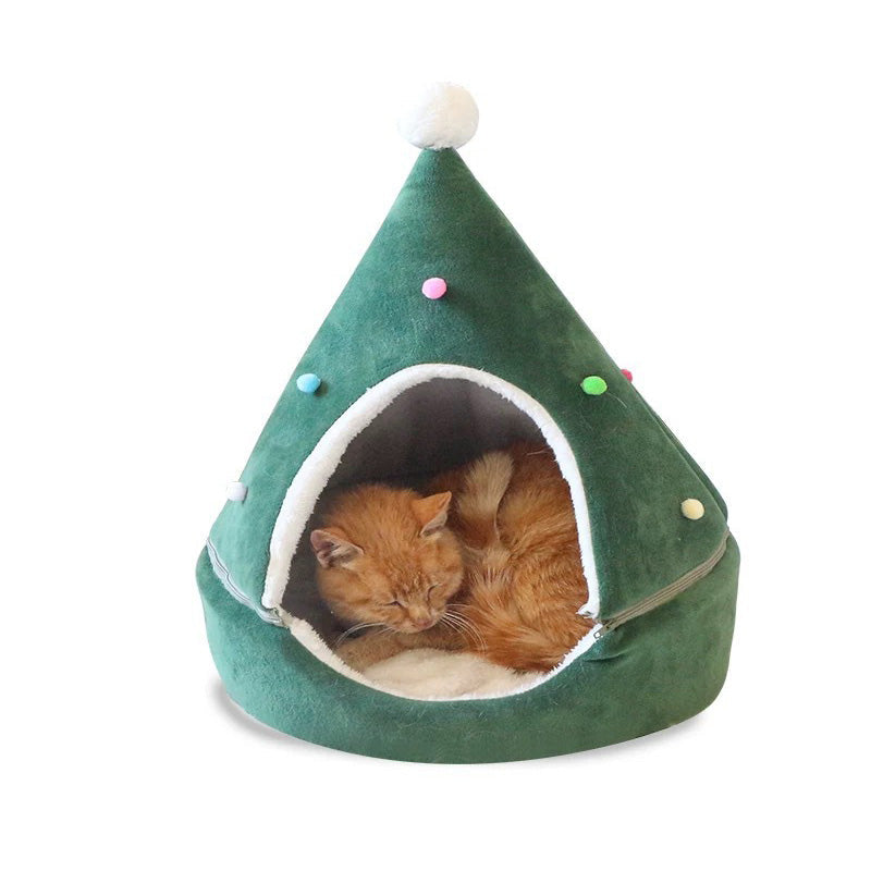 KFX-9823933 Warm Winter Christmas Tree Pet Bed for Cats and Dogs - Cozy Nest with Soft Cushion