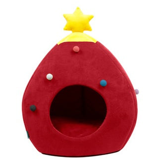 KFX-9823933 Warm Winter Christmas Tree Pet Bed for Cats and Dogs - Cozy Nest with Soft Cushion