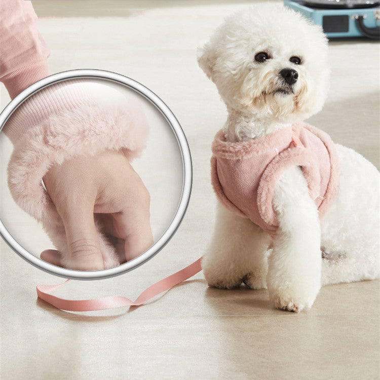 KFX-9828029 Warm Pet Vest with Adjustable Chest Strap and Traction Rope - Available in Pink and Gray