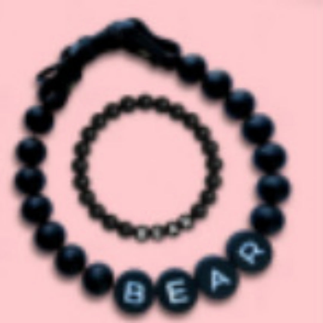 KFX-9828285 Personalized Beaded Dog Collar and Bracelet Set with Custom Name and Pearl Design