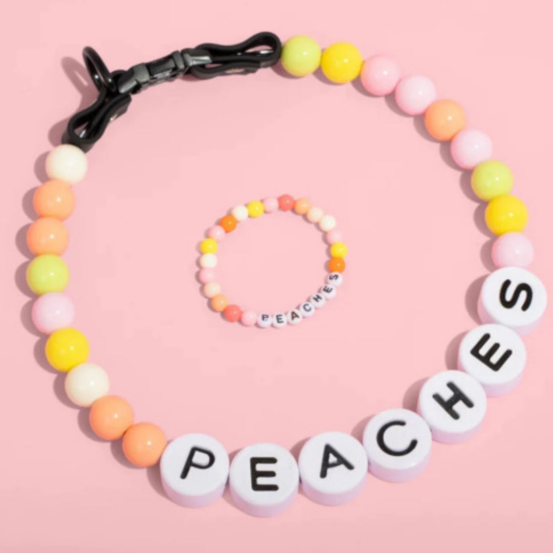 KFX-9828285 Personalized Beaded Dog Collar and Bracelet Set with Custom Name and Pearl Design