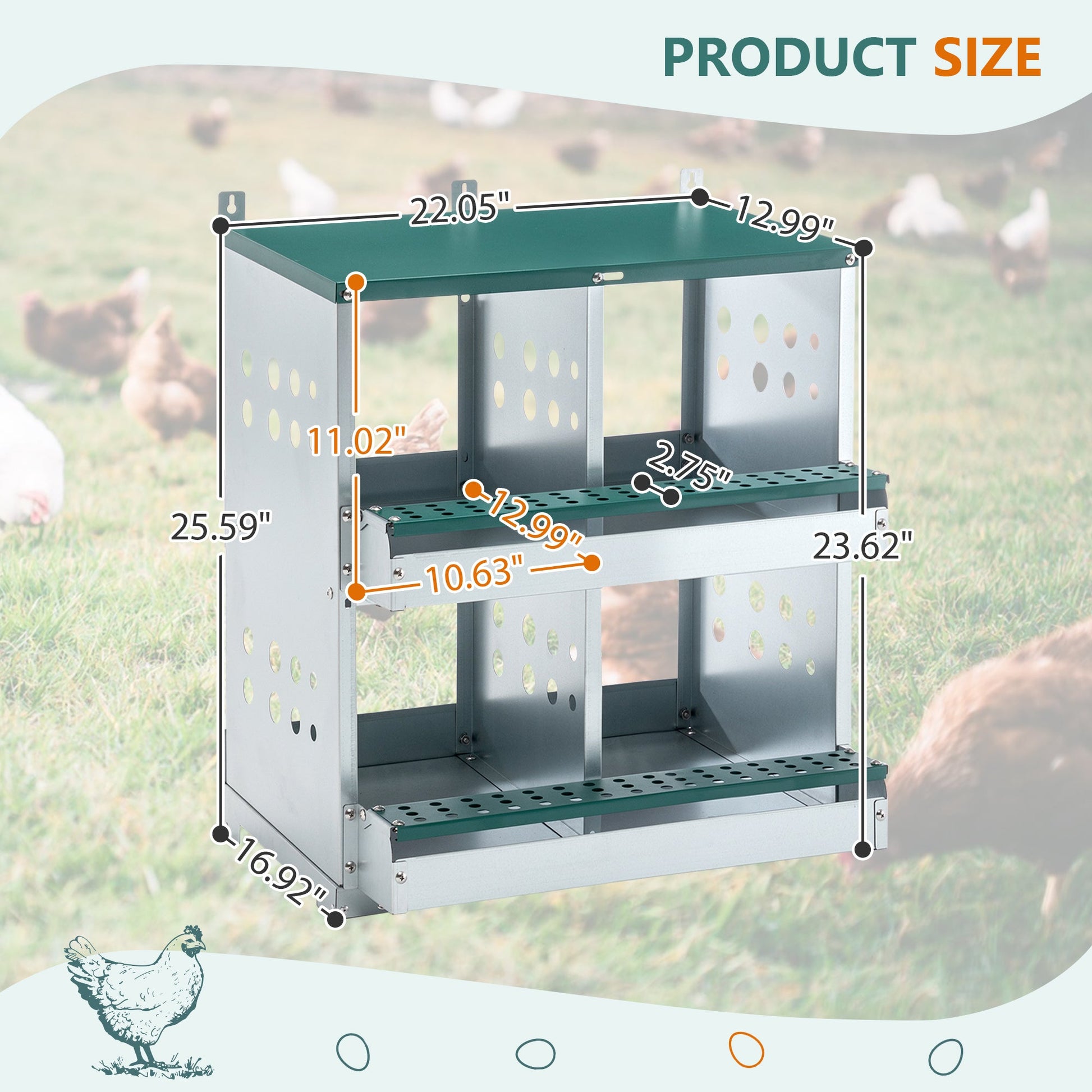 KFX-9829309 4-Compartment Metal Nesting Box for Chickens - Wall Mounted Egg Laying Coop with Ventilation and Easy Cleaning