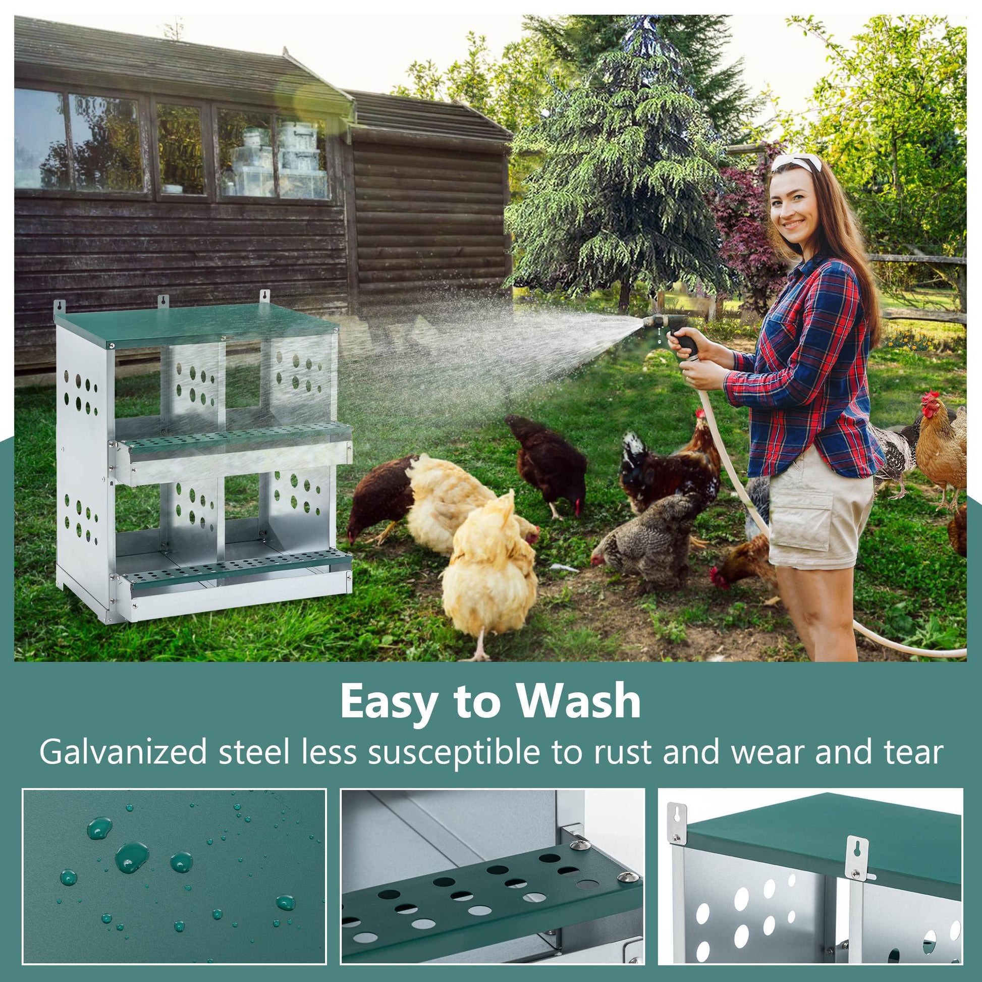 KFX-9829309 4-Compartment Metal Nesting Box for Chickens - Wall Mounted Egg Laying Coop with Ventilation and Easy Cleaning