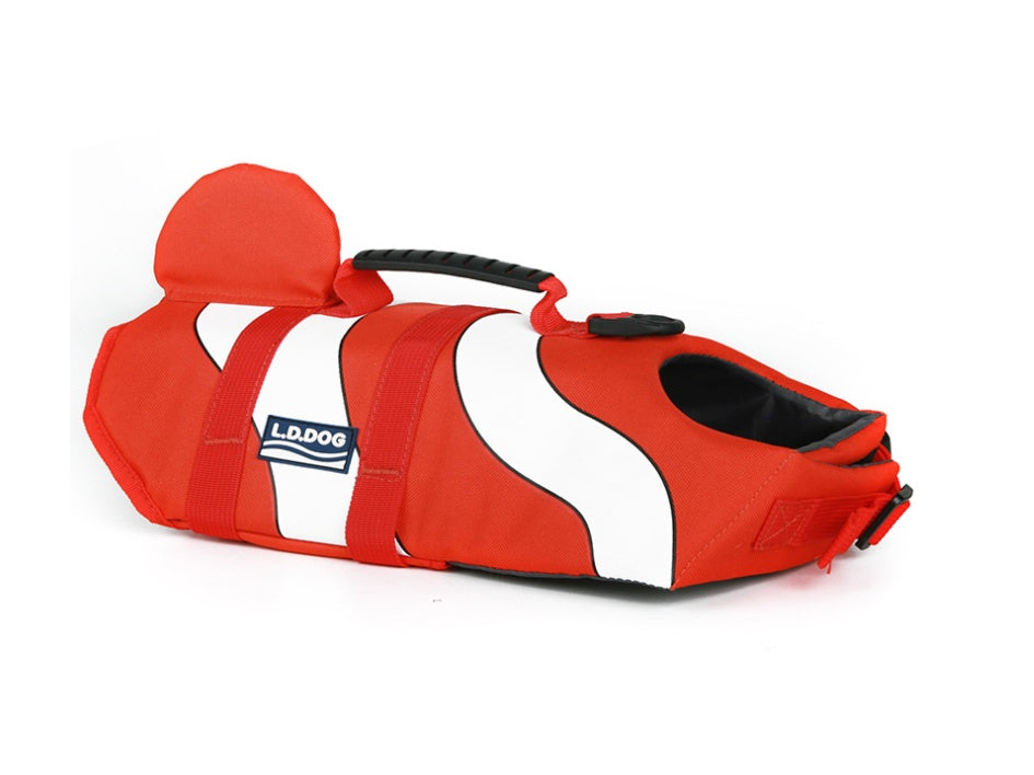 KFX-9829821 Pet Life Jacket for Swimming - Durable 600D Polyester Oxford Cloth, High Density Foam, Available in Pink, Mermaid Gray, Shark Red, and Clownfish Colors