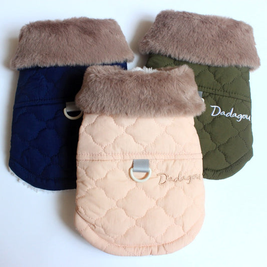 KFX-9830077 Cozy Cotton-Padded Vest with Fur Collar for Cats and Puppies in Multiple Colors