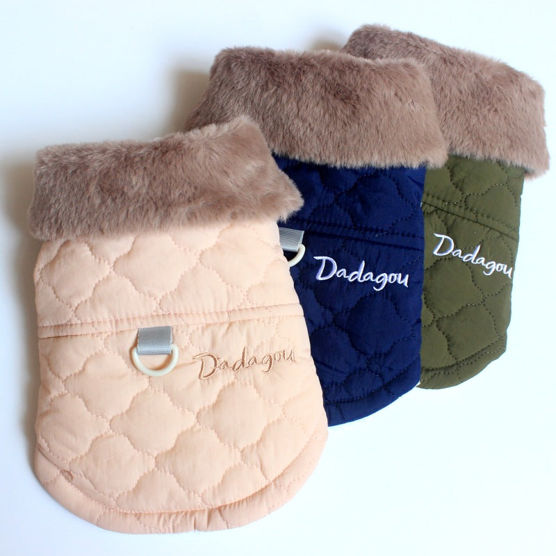 KFX-9830077 Cozy Cotton-Padded Vest with Fur Collar for Cats and Puppies in Multiple Colors