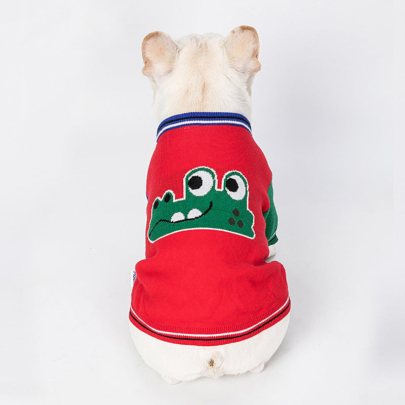 KFX-9833789 Cozy Cartoon Red Sweater for Pets - Autumn and Winter Dog Wear